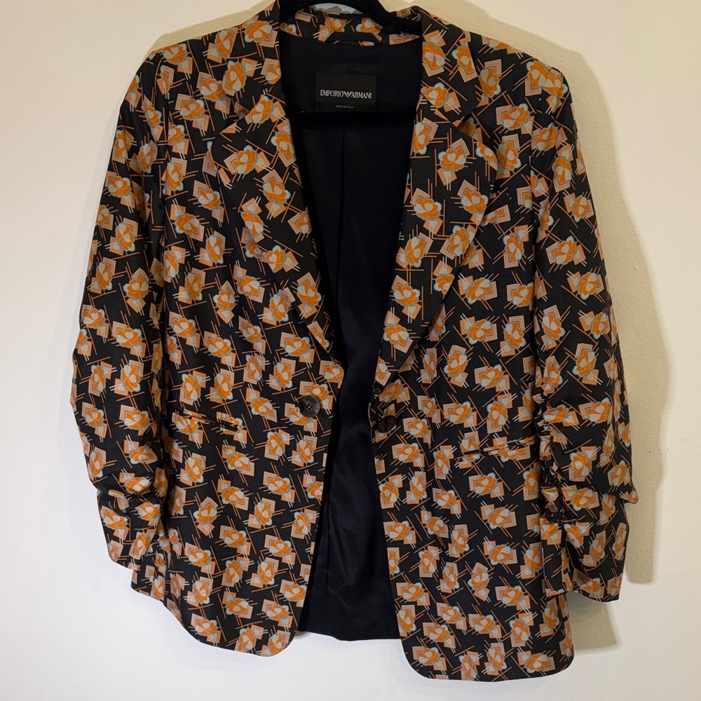 Emporio Armani Black Blazer with Orange & Cream Floral Motif